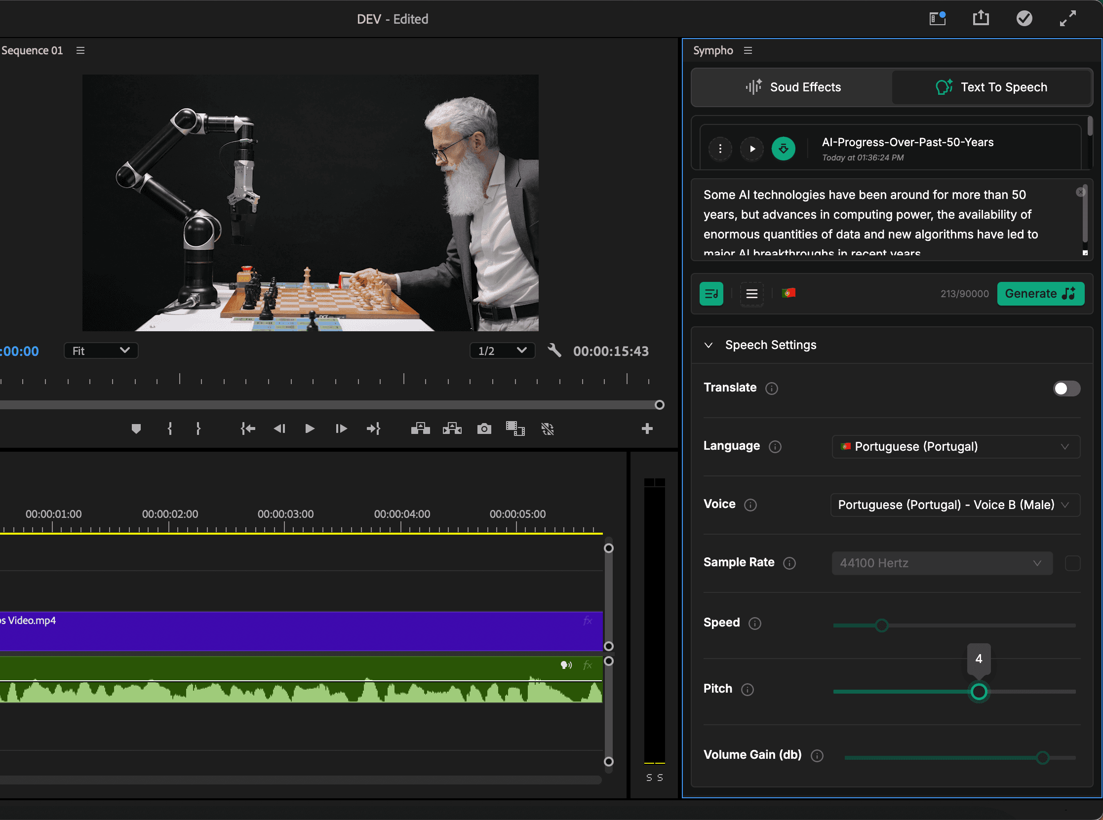 Sympho Adobe Plugin - Premiere Pro - TTS Showcase 3